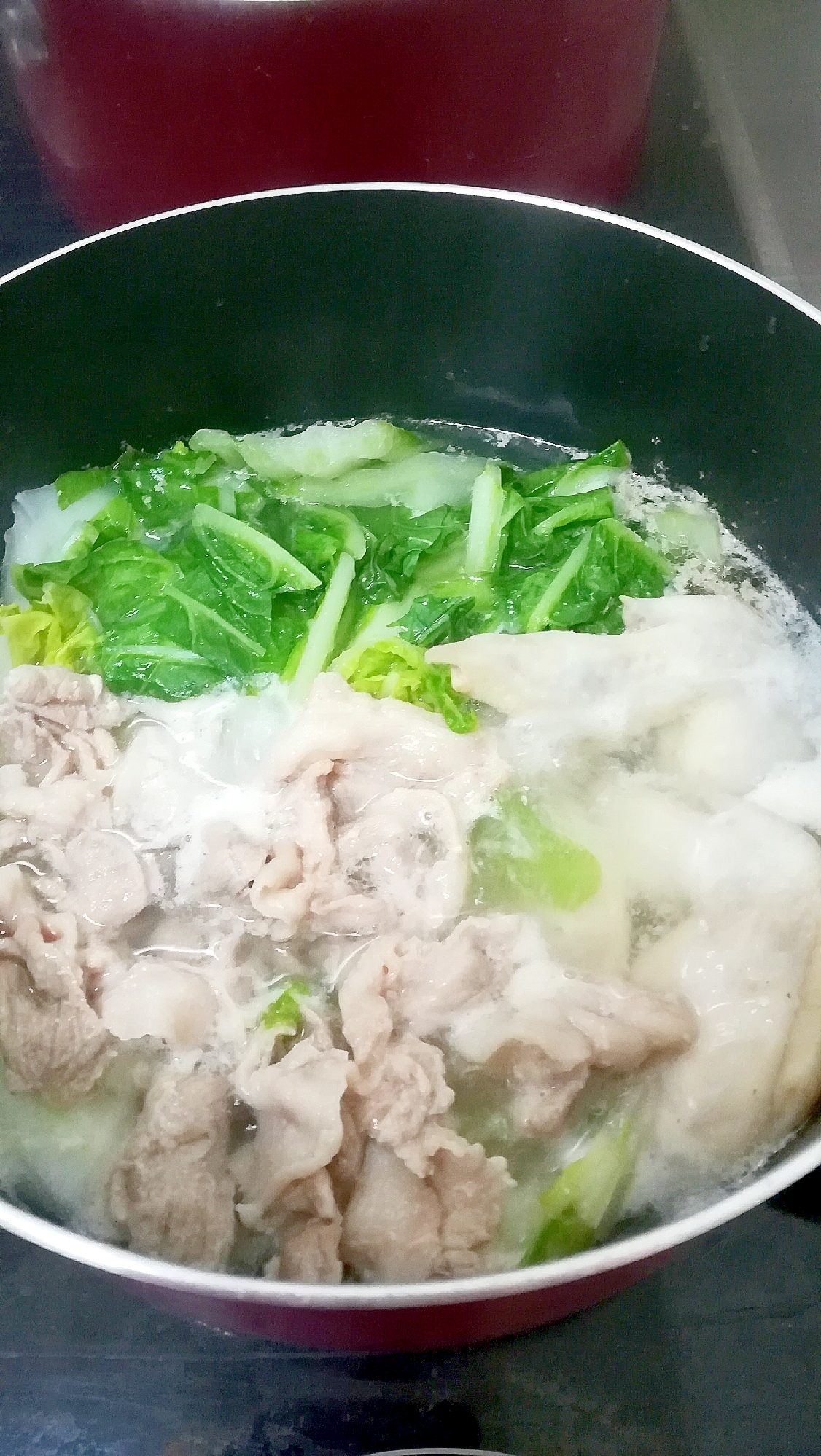 白菜と手羽先と豚薄切り肉の水炊き☆ポン酢風味