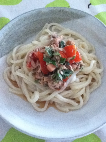 トマトもインで作りました。大葉がいいですよね。爽やか〜。簡単だし夏の定番にします(^^)