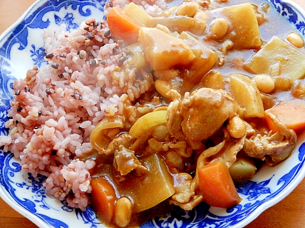 赤ワイン代わりにハヤシ❤大豆と大根入りカレー♪