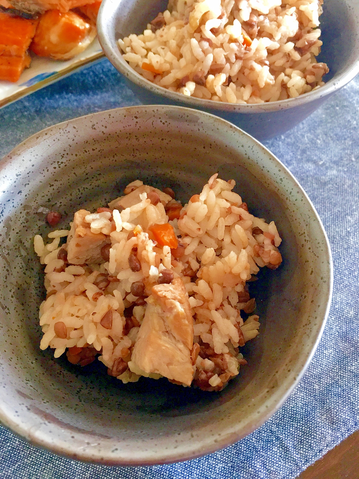 レンズ豆と塩豚の洋風炊き込みご飯♩