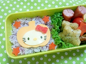 簡単キャラ弁☆ハロウィン　かぼちゃキティのお弁当♪