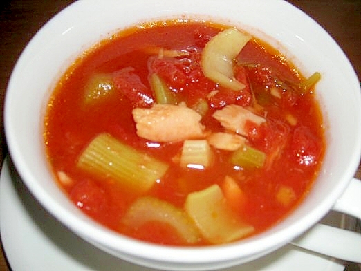 セロリとシーチキンのトマトスープ