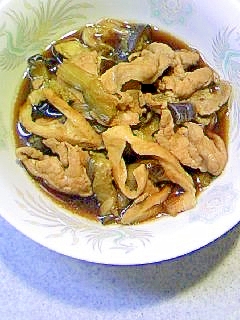 豚ロース薄切り肉とナスちくわの炒め生姜煮