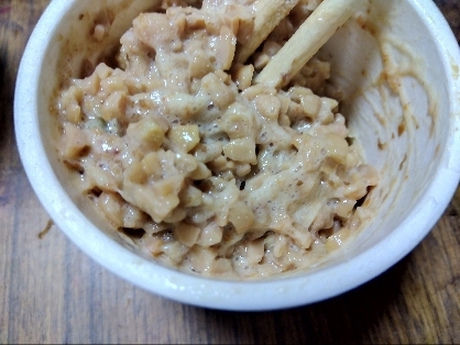 ごま油風味ᕷ˖山菜と塩昆布のアレンジ納豆ꕤ୭*