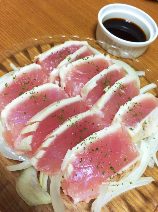 早！楽！旨い！まぐろ炙りステーキ
生姜醤油添え☆