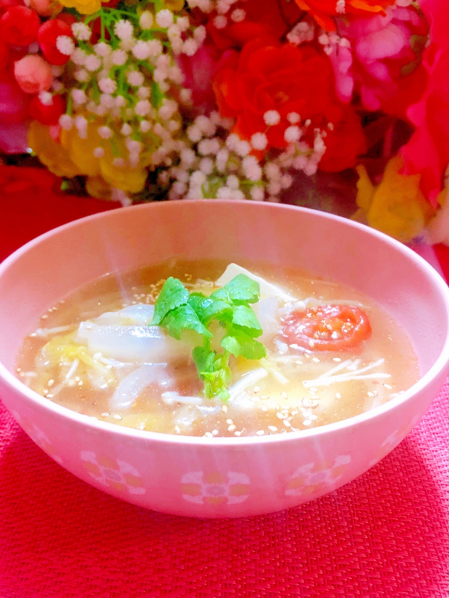 白菜えのきトマトの中華スープ