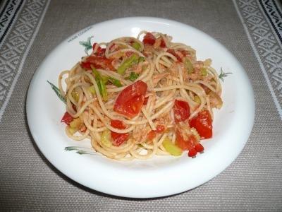 セロリとツナのトマトスパゲティ