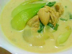 青梗菜と鶏肉のスープカレー