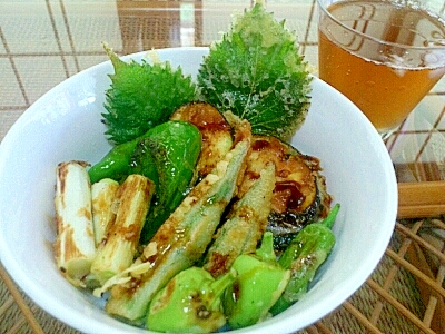 野菜とうなぎのタレで天丼