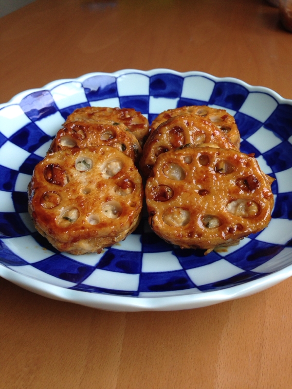 れんこんの肉詰め＊ピリ辛照り焼き