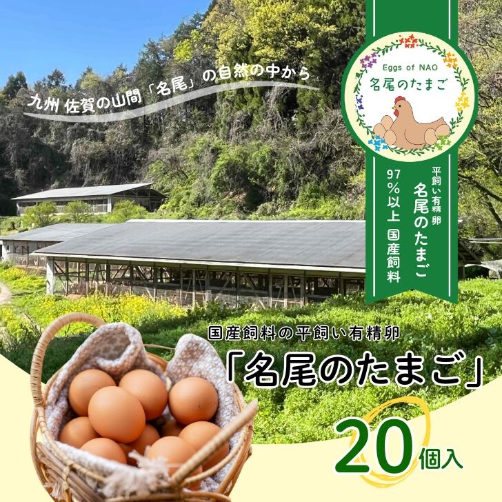 国産飼料の平飼い有精卵「名尾のたまご」20個入