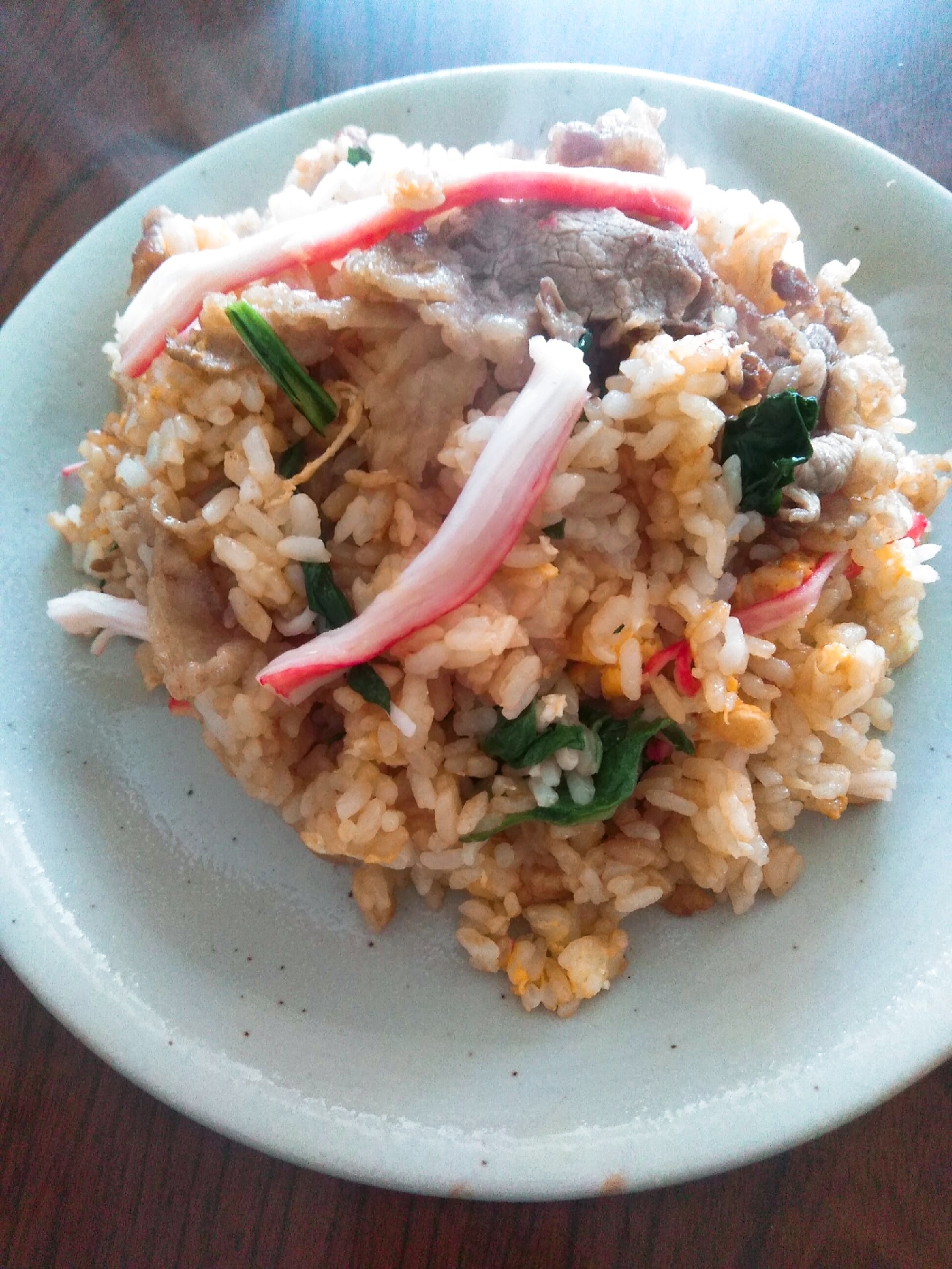 カニカマとほうれん草のチャーハン