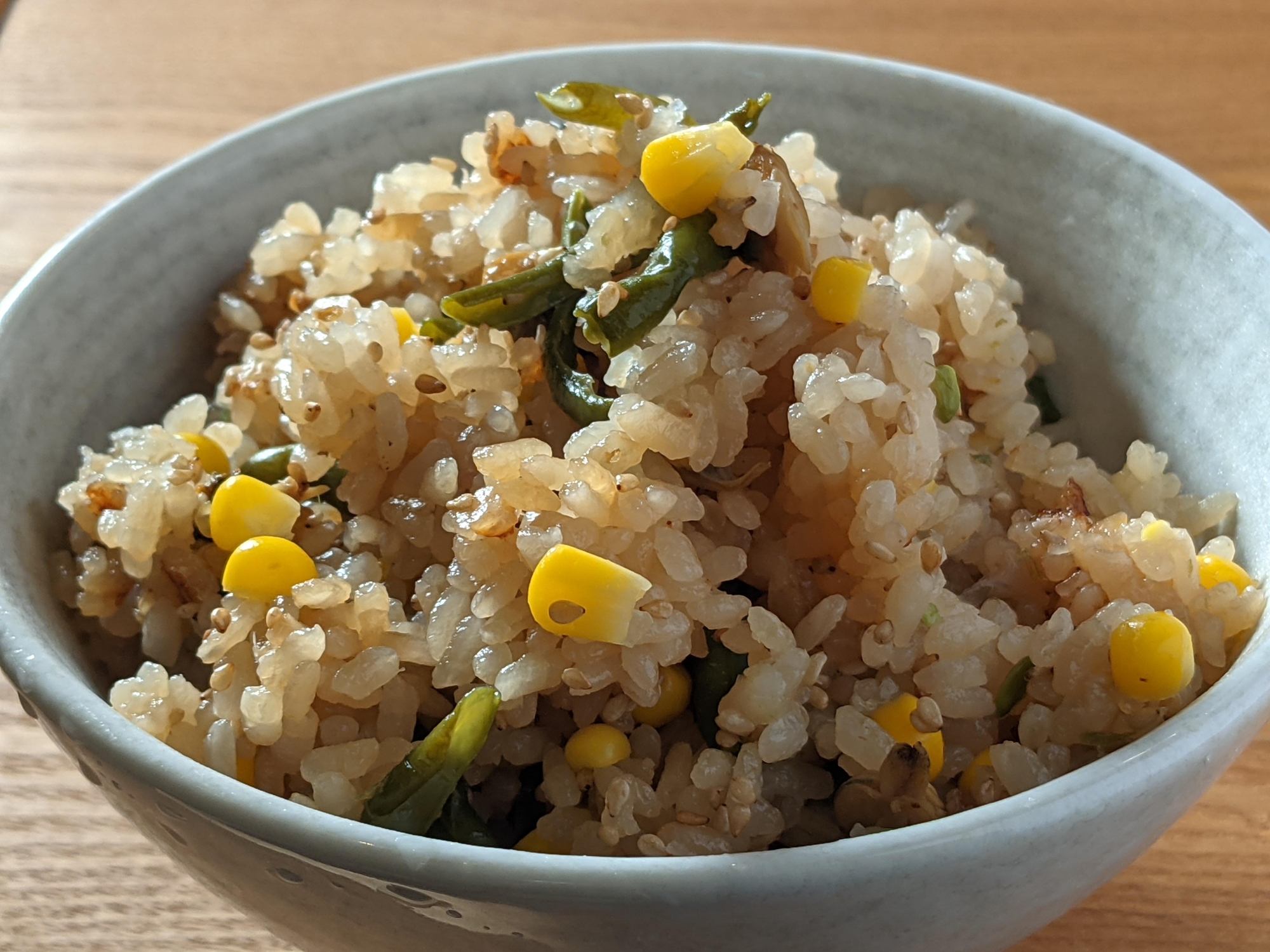 アサリとコーン、いんげんの炊き込みご飯