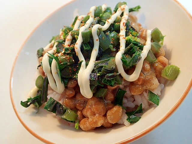 納豆と紅菜苔のご飯♬