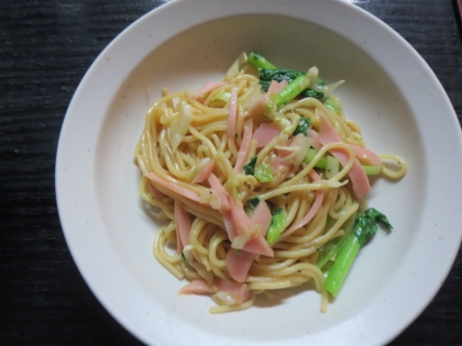 ほうれん草とベーコンのコンソメパスタ