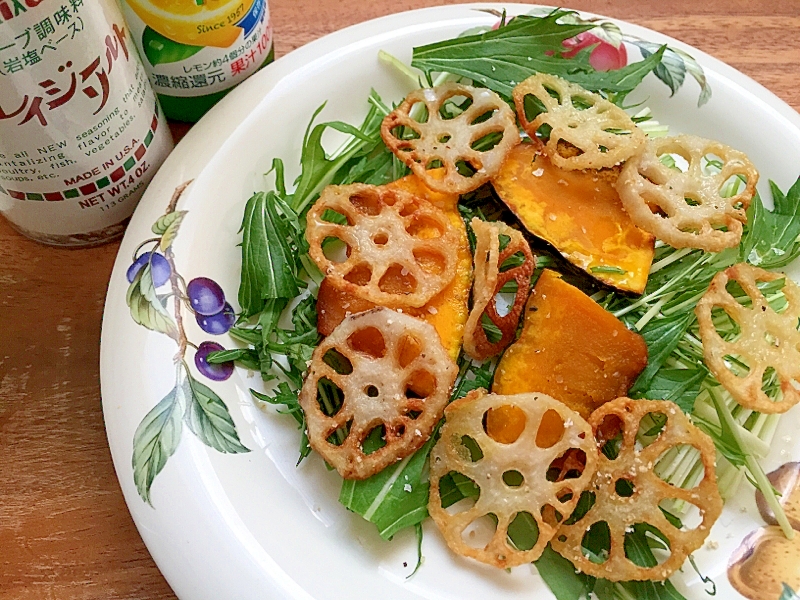 水菜と素揚げ野菜のレモンサラダ♪