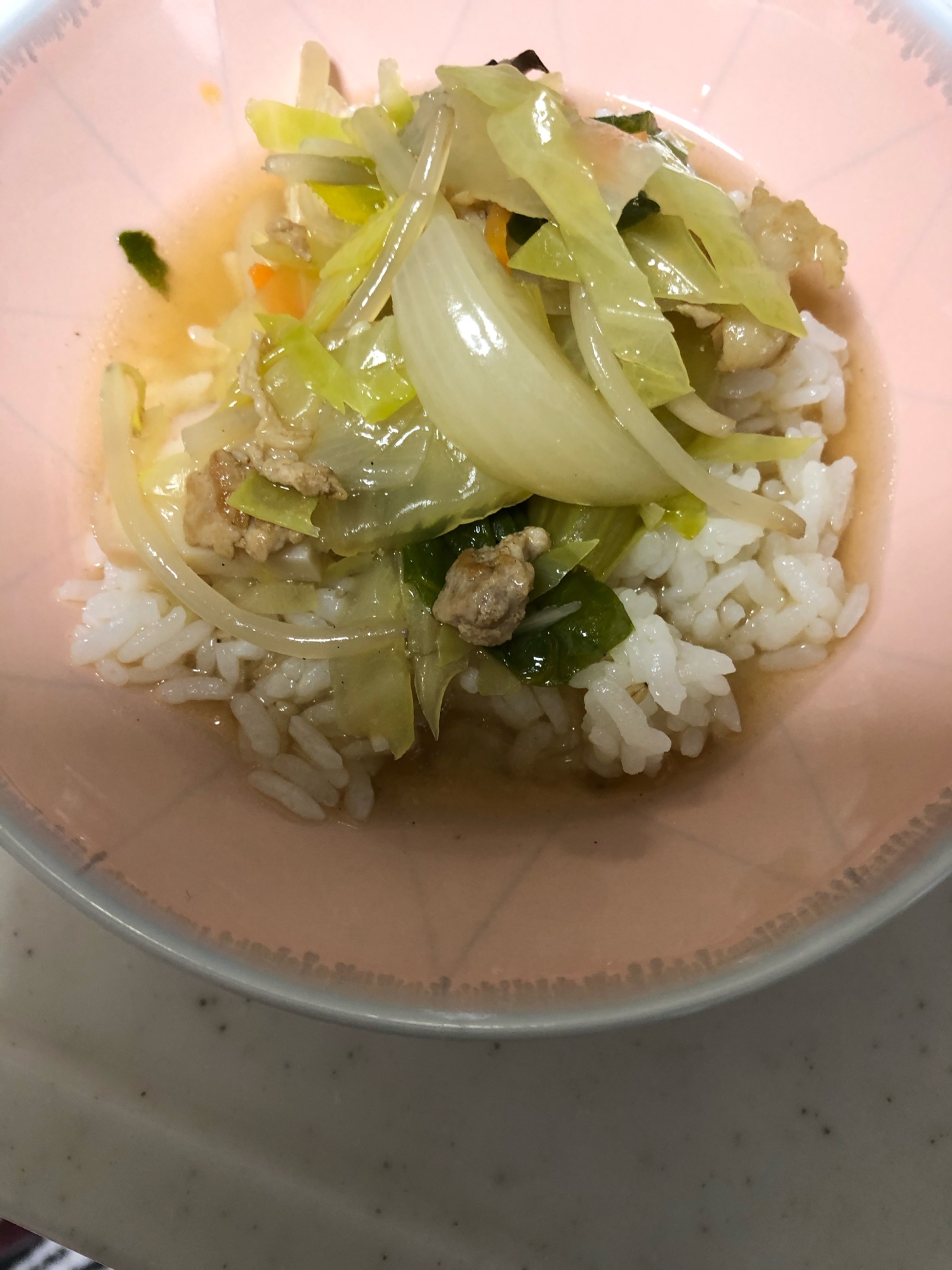豚肉ともやしの中華丼(^ ^)