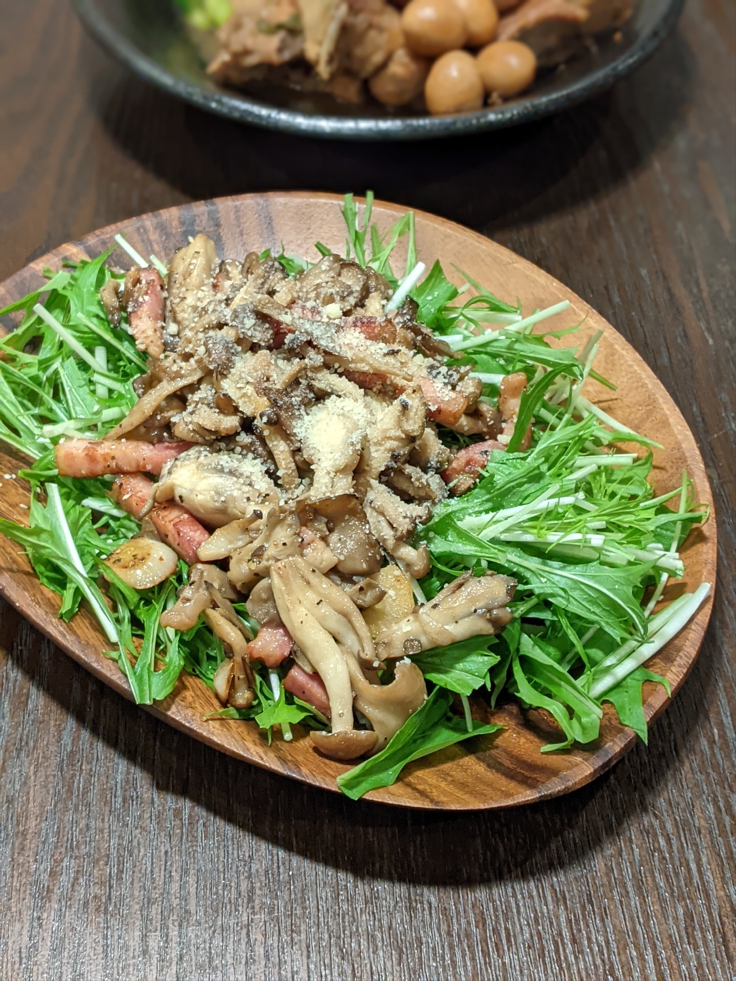 水菜とキノコのハリハリサラダ