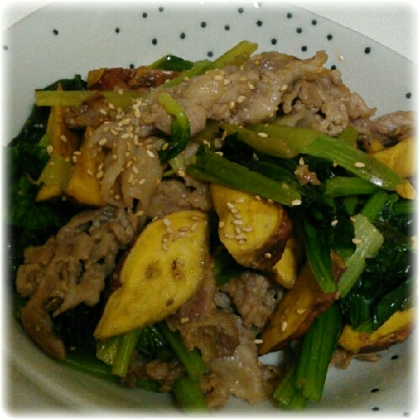 塩麹ｄｅ❤豚ヒレ肉と小松菜南瓜のガリバタ炒め❤