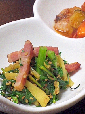 お弁当にも ズッキーニと春菊 ベーコンの常備菜 レシピ 作り方 By Fukuwajutu 楽天レシピ