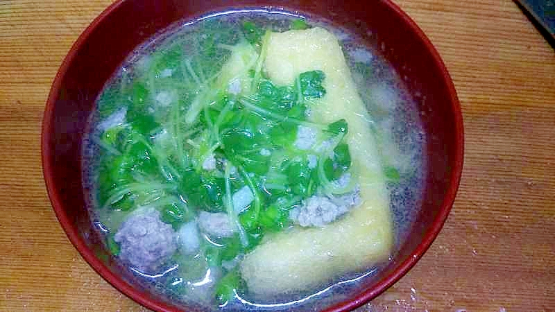 かいわれ豚ひき肉油揚げのスープ/中華味