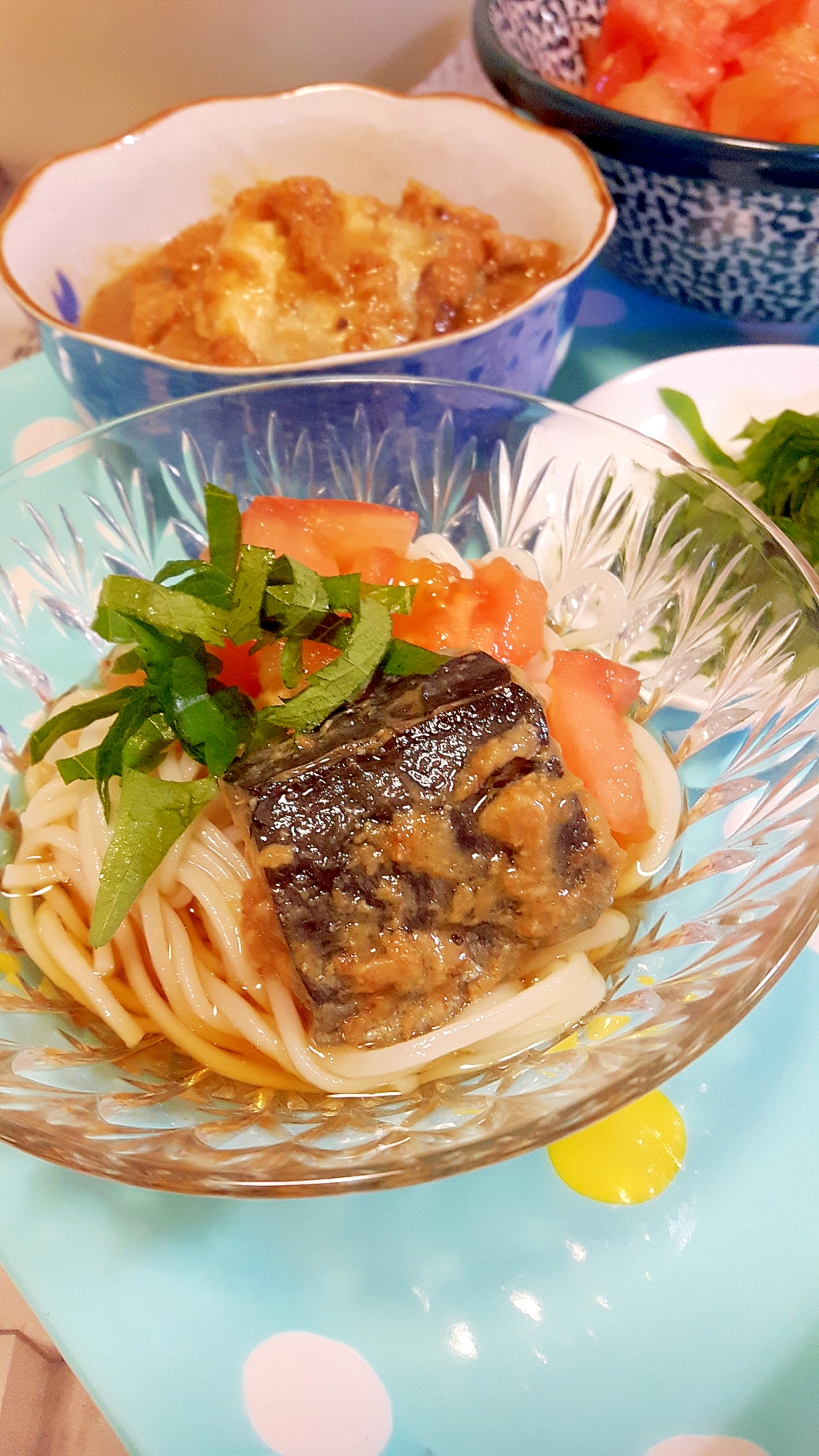 夏バテ対策!サバ・トマト・大葉のヘルシーひやむぎ♪