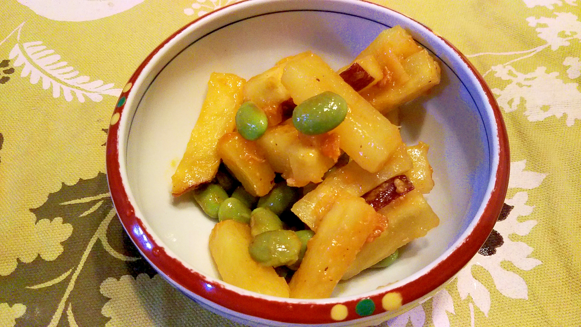 さつまいもと枝豆のみそ麻婆炒め