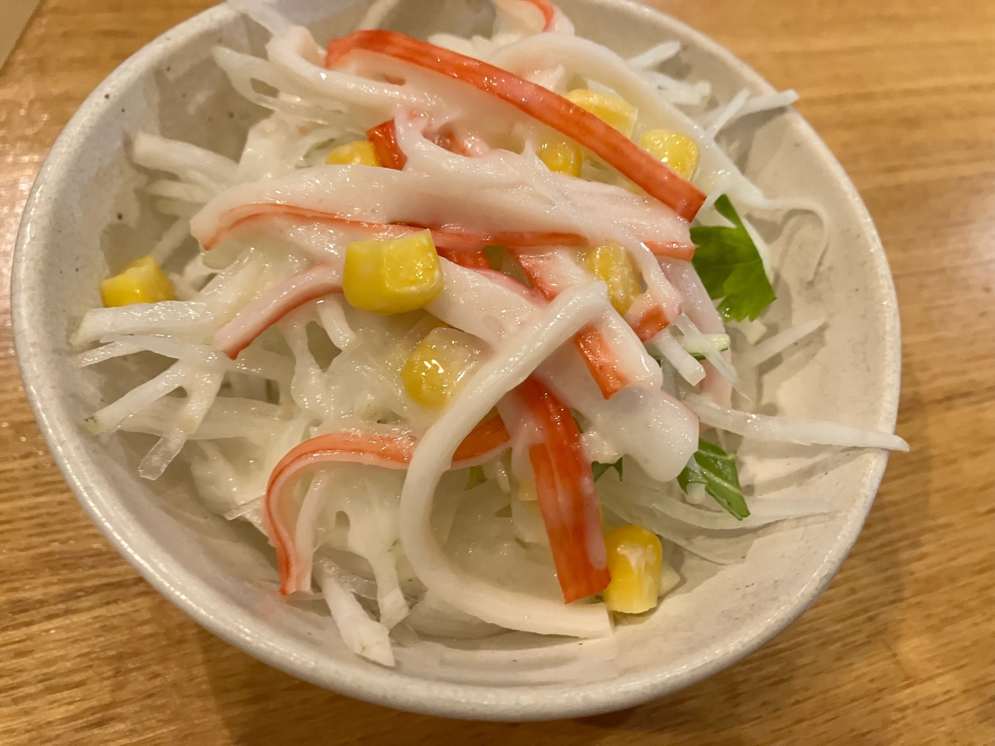 大根と水菜とカニカマとコーンのサラダ