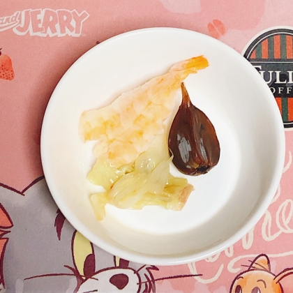 海老白菜黒にんにくの煮物