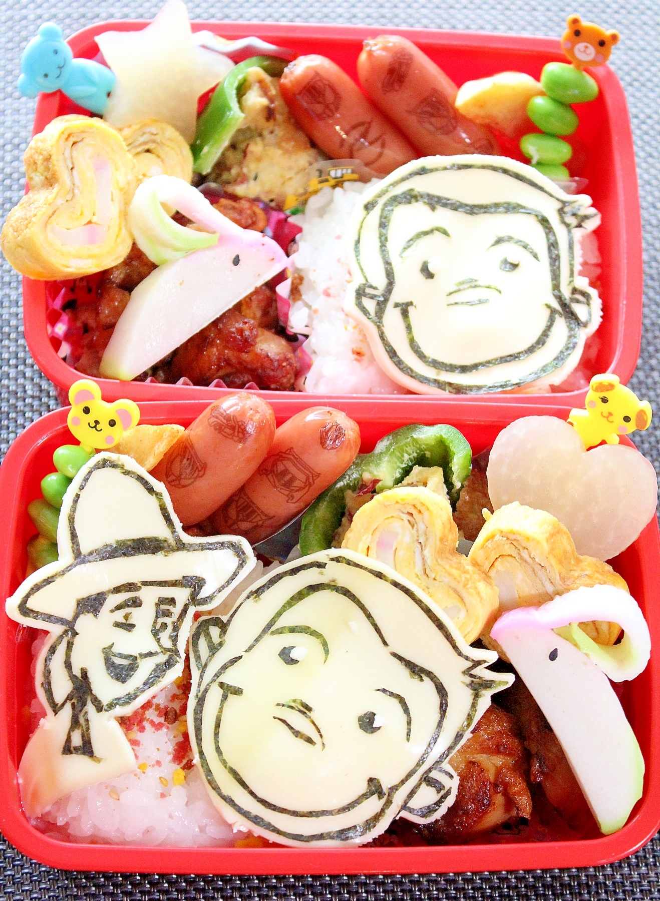 海苔アートキャラ弁 黄色い帽子のおじさんとジョージ レシピ 作り方 By ラムちゃん1224 楽天レシピ