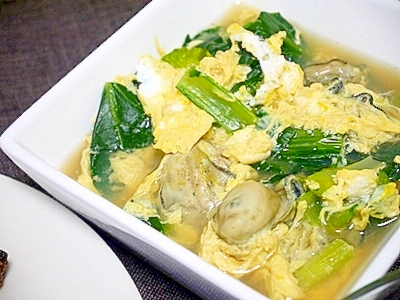 牡蠣と小松菜の卵とじ