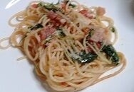 水菜、ベーコン、トマトパスタ