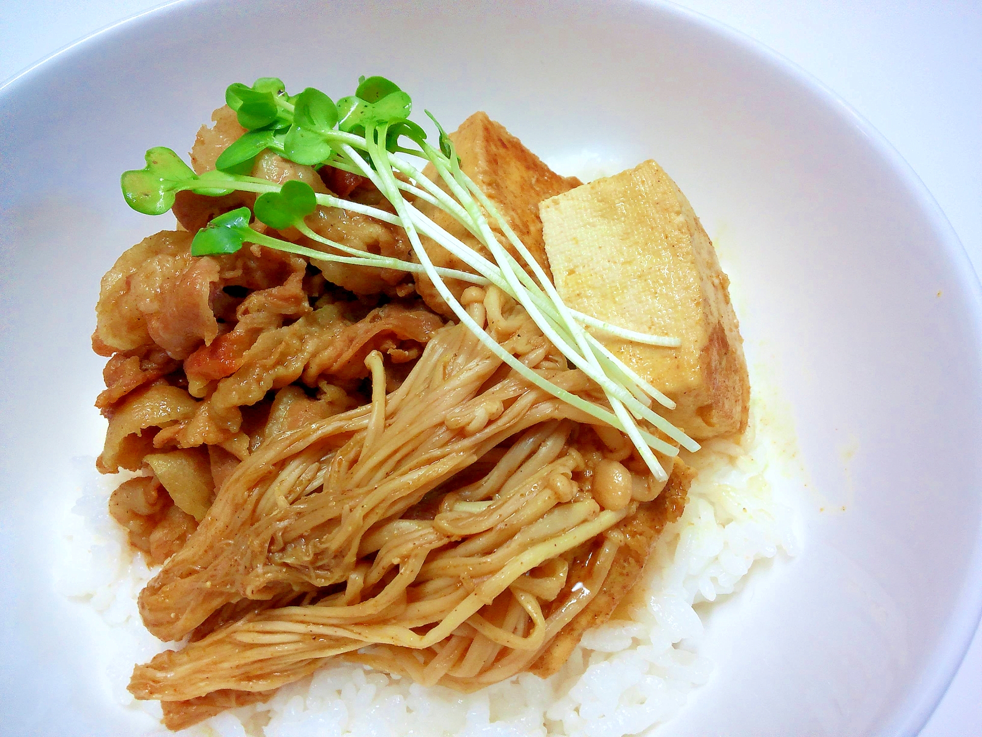 カレー味の肉豆腐丼