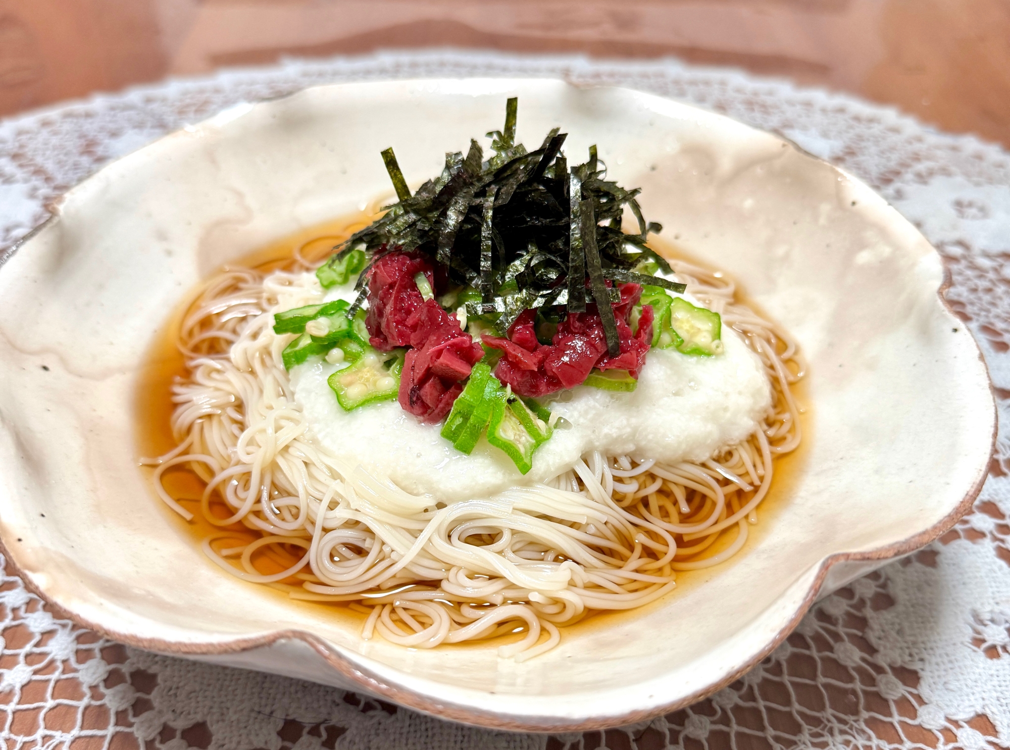夏バテ対策！長芋とオクラと焼き海苔の☆ぶっかけ素麺