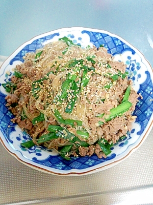 ご飯が進む☆牛コマと春雨のピリ辛炒め