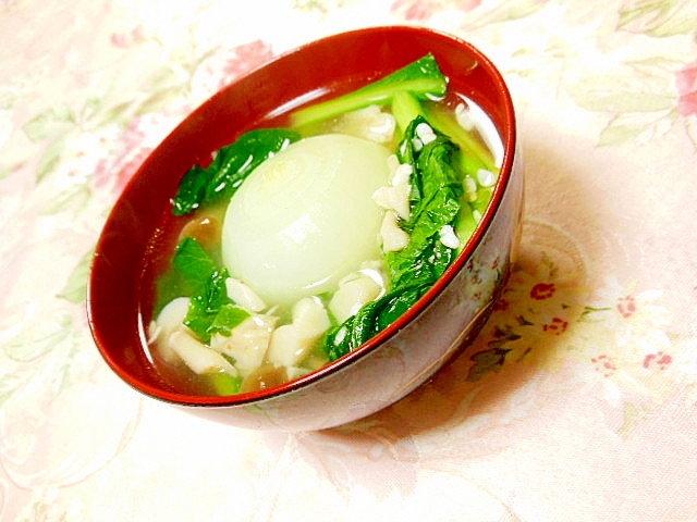 塩麹きのこｄｅ❤チビ新玉葱と小松菜の生姜スープ❤