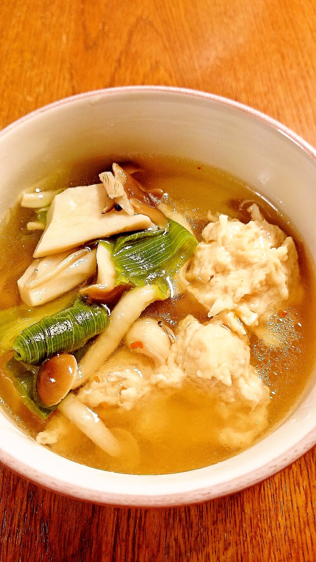 手作り鶏団子とキノコの中華風スープ レシピ・作り方 by ねここ25