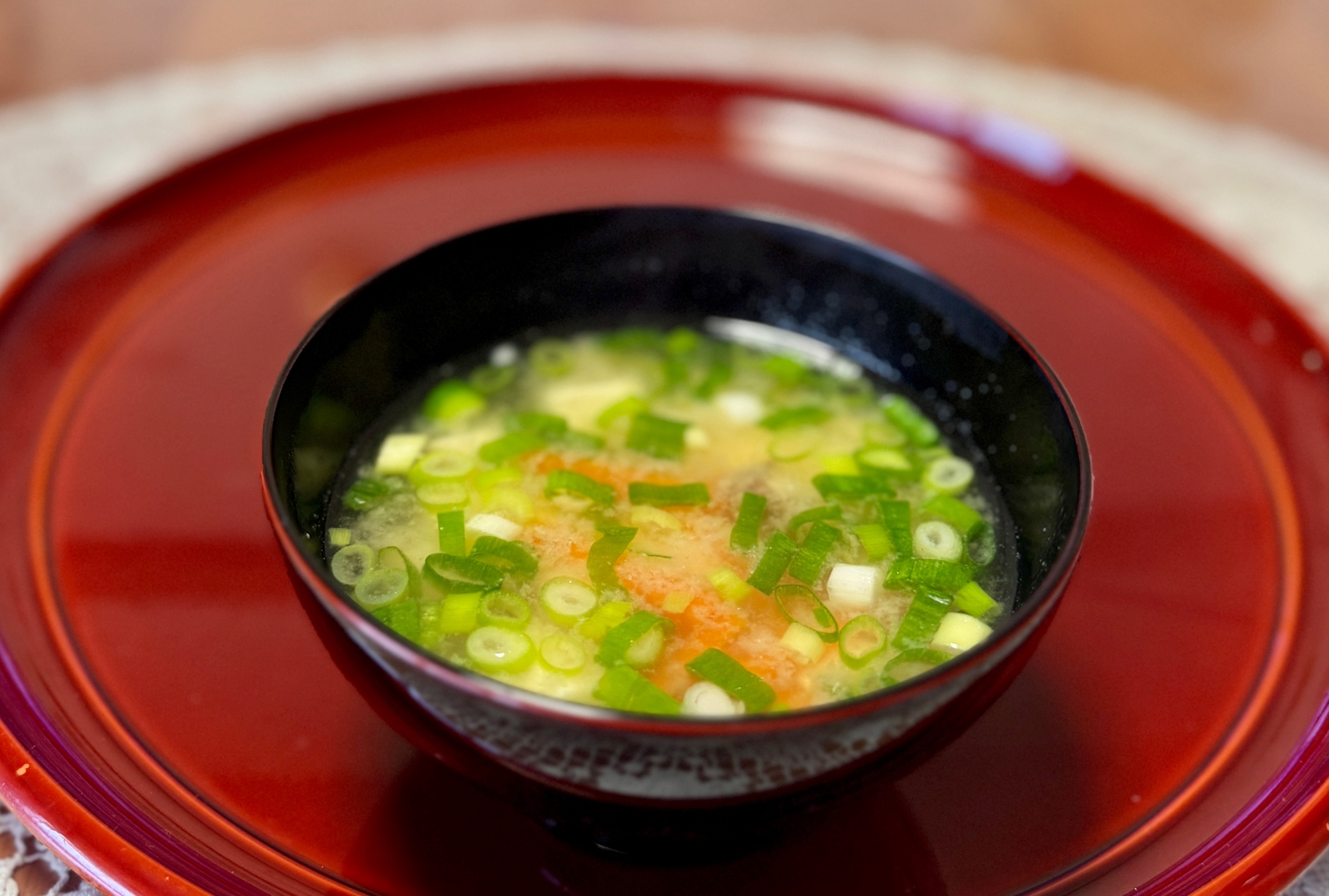 ღ˘◡˘ற人参•エリンギ•豆腐•青ねぎの☆味噌汁