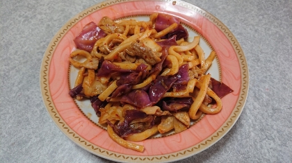 白菜と豚バラのキムチ焼きうどん