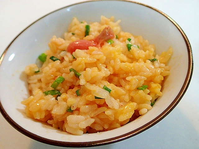 ゆずポン酢で　明太子と卵黄と葱の混ぜご飯