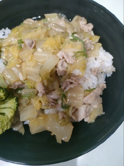 白菜と豚薄切り肉ごますき焼きタレ煮丼