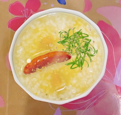 コーンスープとネギとウインナーご飯