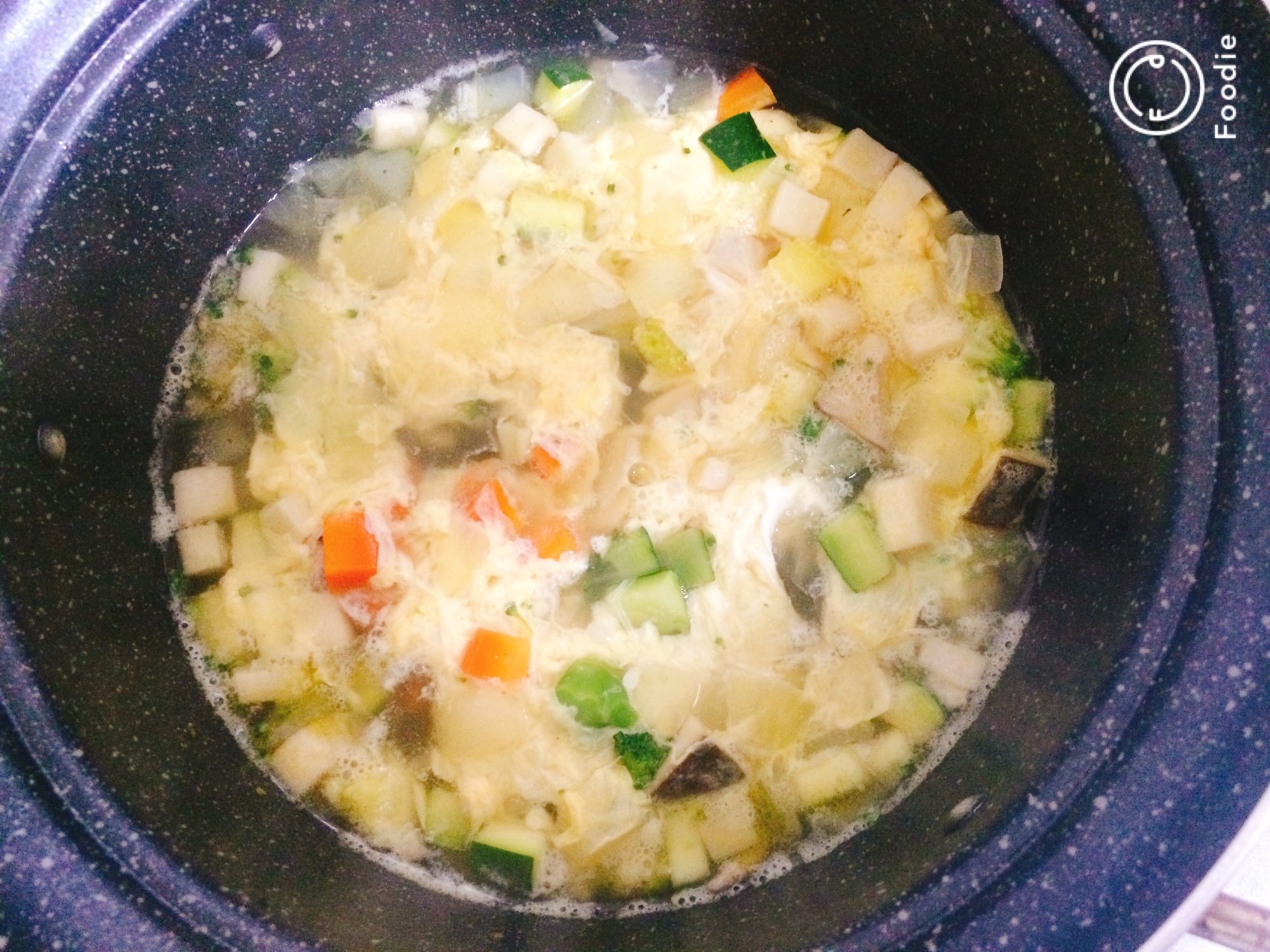 ふわふわ卵の野菜コンソメスープ