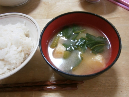 チンゲンサイと揚げのお味噌汁