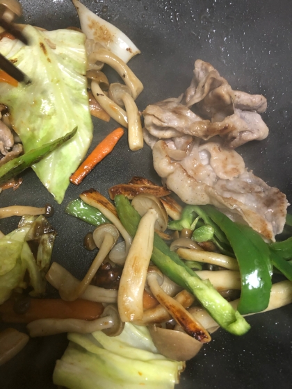 小松菜と豚肉炒めしょうがプラス