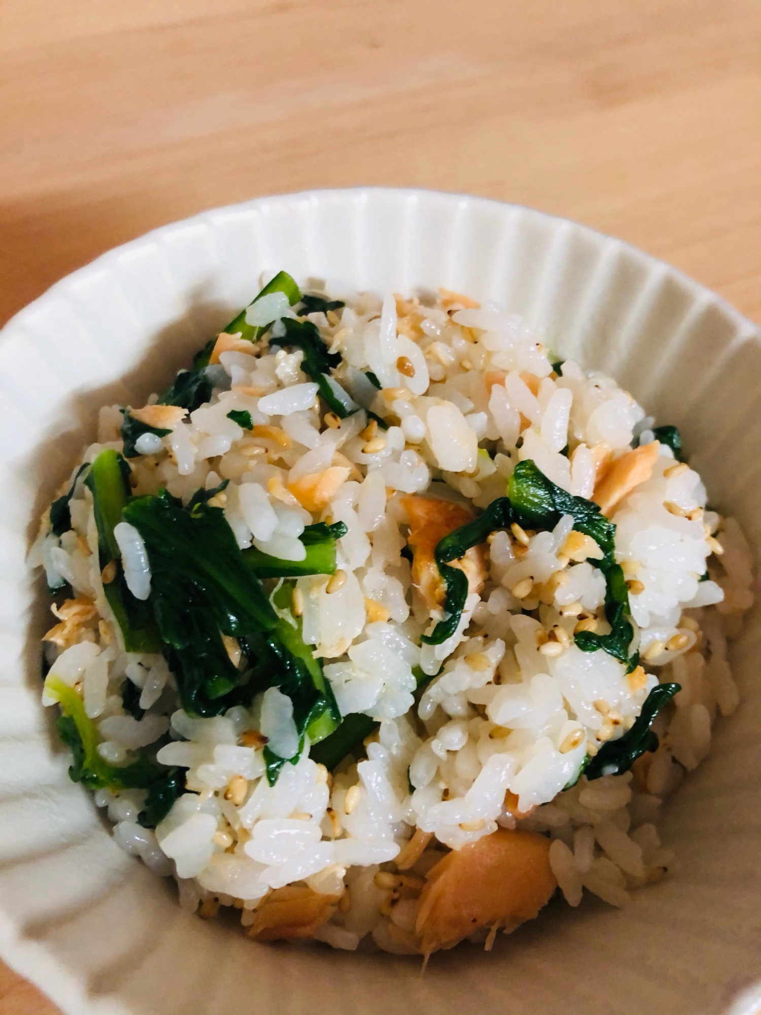 鮭と春菊の混ぜご飯