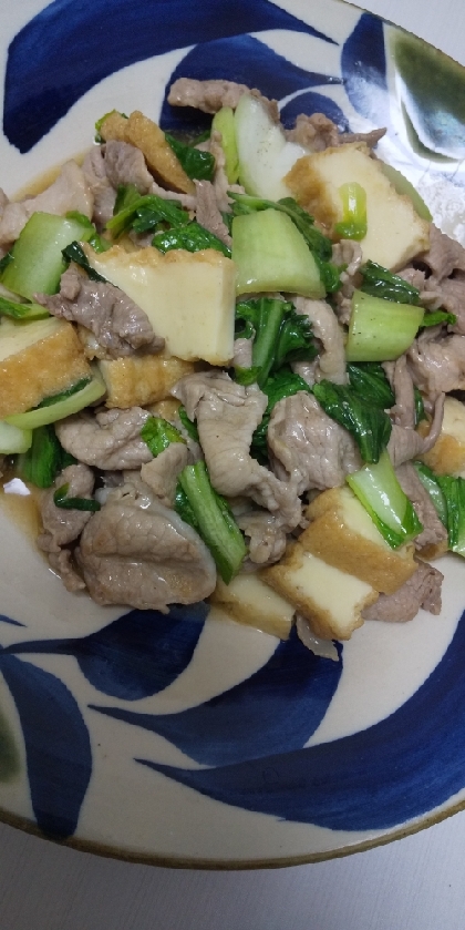 栄養バランス◎♡厚揚げとチンゲン菜と豚肉の炒め煮