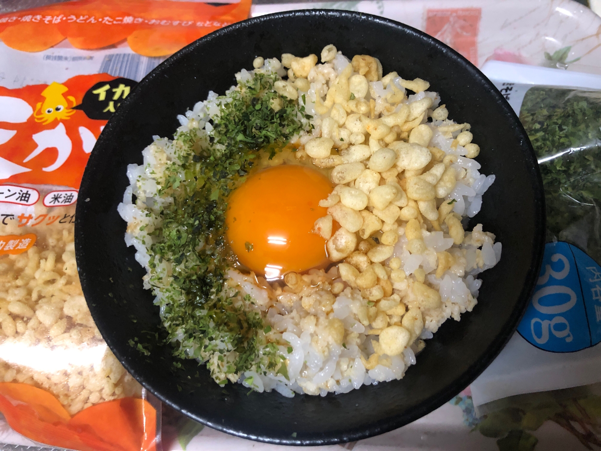 あおさ&天かすのシンプル卵かけご飯
