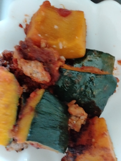 かぼちゃとひき肉のケチャップ炒め