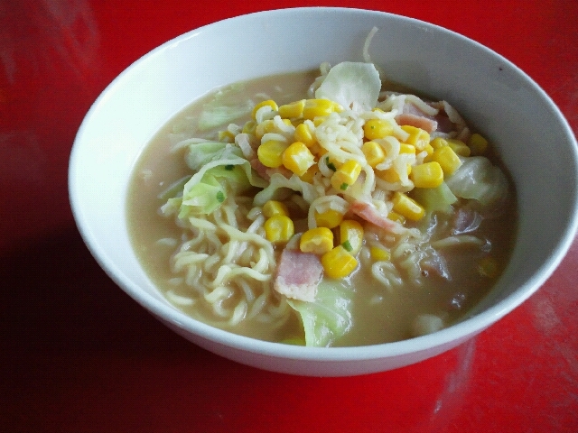 コーンミルク味噌ラーメン&そうめん余り